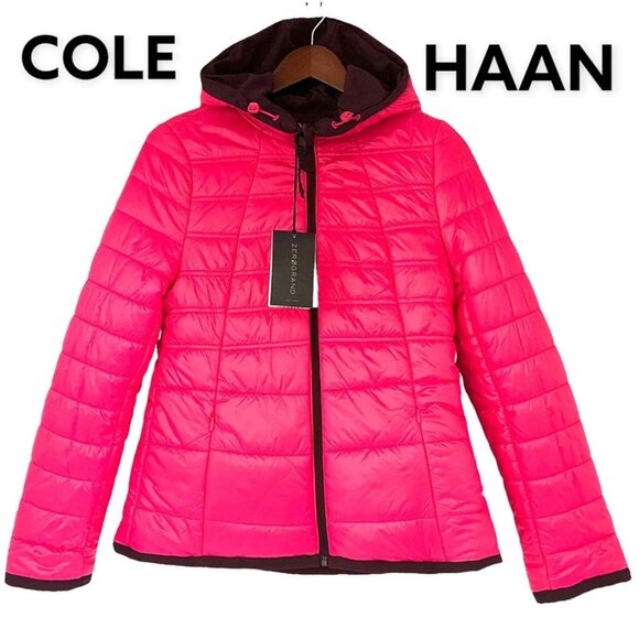 NWT Cole Haan Women's Zerogrand Warm Reversible Pinot-Pink Hooded Jacket Size XS - Picture 1 of 12